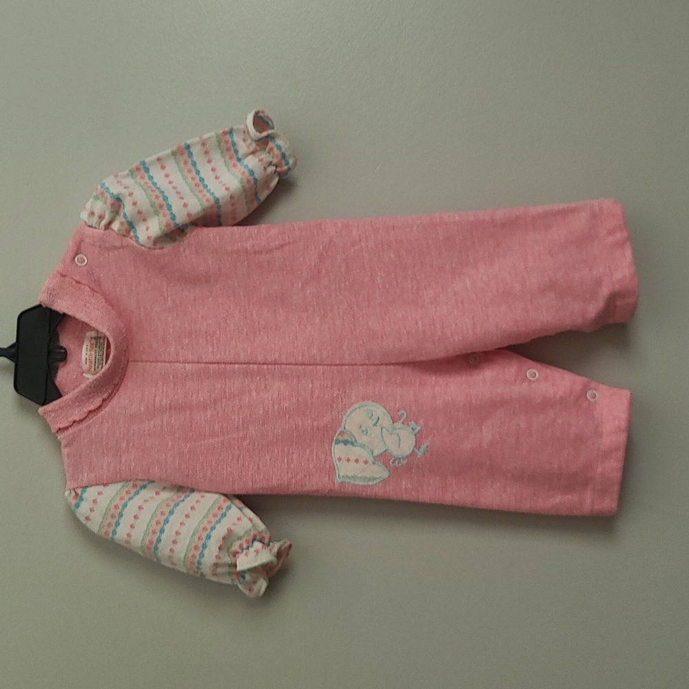 Vintage Healthtex Baby Girl 6 month Pink Duck Applique